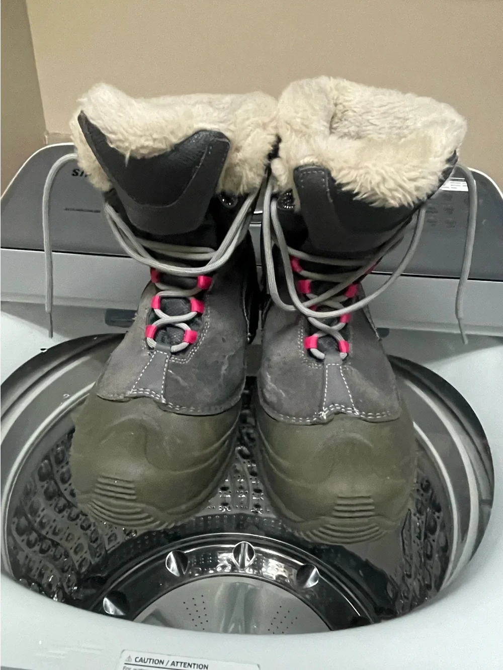 Columbia Women's Grey Winter Boots with Pink Lace Accents
